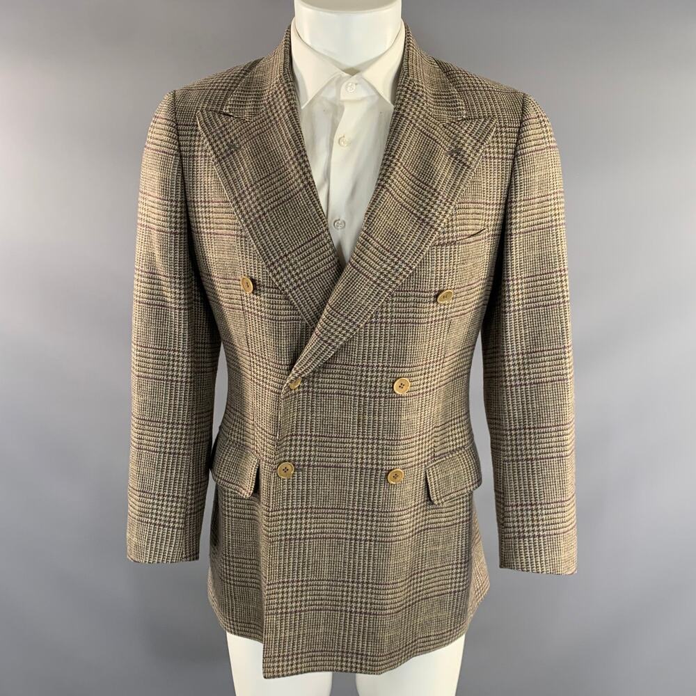 LORO PIANA Chest Size 38 Grey Purple Plaid Cashmere Peak Lapel Sport Coat